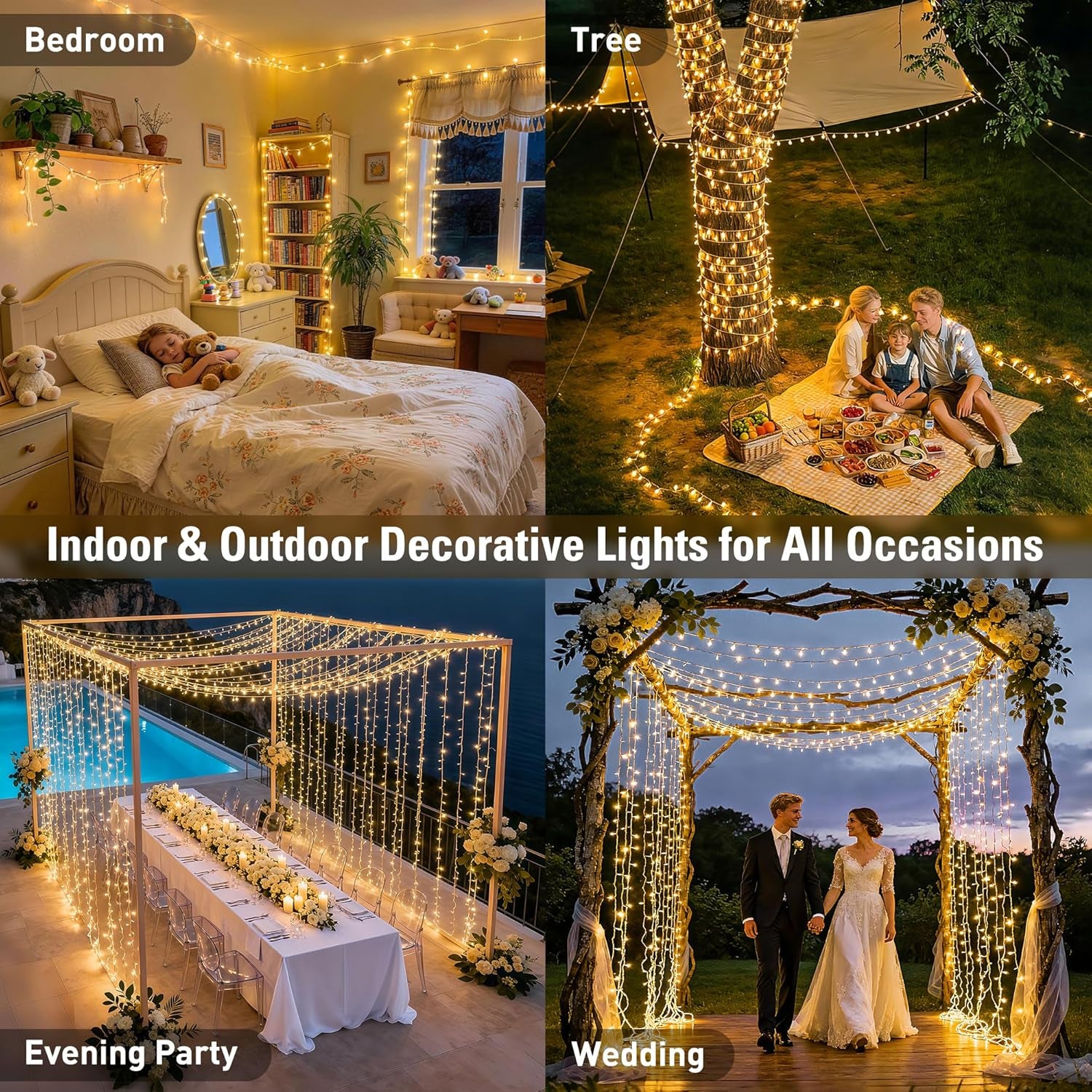 168FT 600 LED String Lights for outside Clear Wire, Warm White Christmas Lights Outdoor Waterproof, Tree Lights Outdoor Plug in for Patio Wedding Party Holiday Christmas Bedroom Pergola Decor